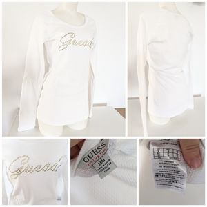 🆕 Guess Chic Long Sleeve Tee W/ Golden Glitters